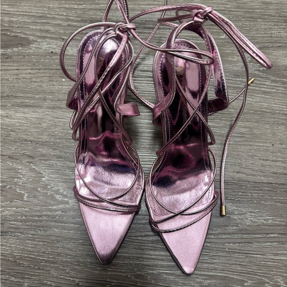 AZALEA WANG KAITO PINK METALLIC STILETTO POINTED TOE SANDAL - Picture 2 of 4